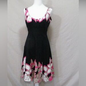 Nine West Black Mini Dress with Pink & White Floral Border